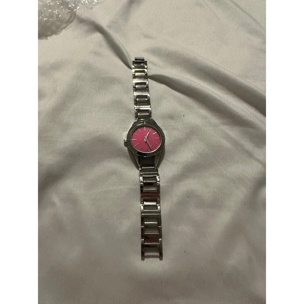 Silver Tone Women's Fashion Watch Pink‎ Face Analog Quartz Japan Movt 78/1001